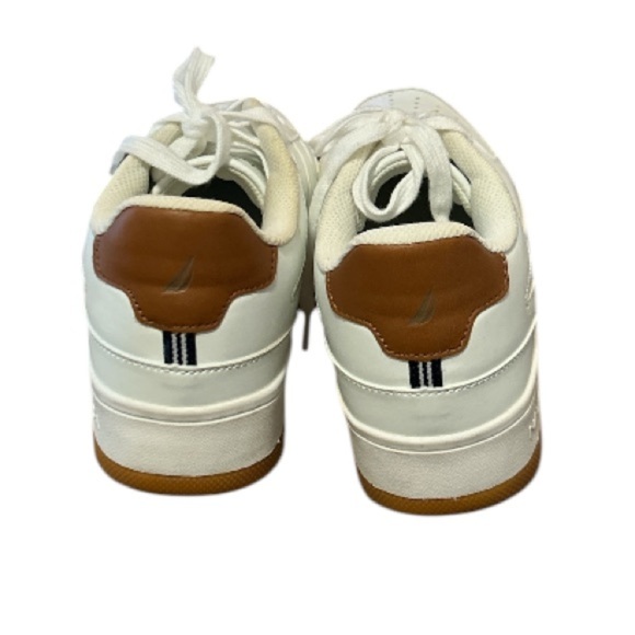 Nautical Men's White Sneakers with Brown Logo on EUC, size 11. - Picture 4 of 8